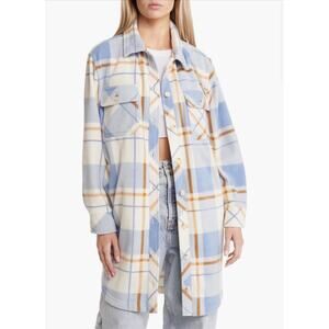 THREAD & SUPPLY Blue Plaid Long Polar Fleece Shacket Shirt Jacket Size Medium